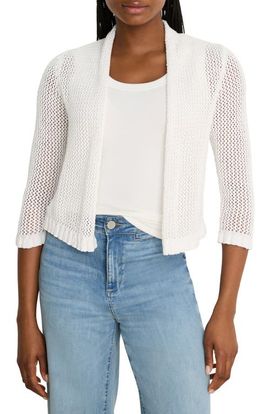 NIC+ZOE NIC+ZOE Openwork Knit Mesh Ruffle Trim Cardigan
