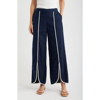 NIC+ZOE NIC+ZOE Piped High Waist Split Hem Cotton & Linen Pants