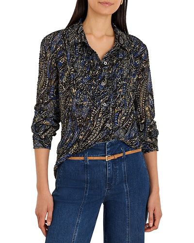 Nic+zoe Nic+Zoe Portobello Paisley Spread Collar Chiffon Shirt