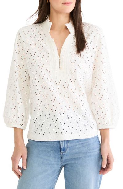 NIC+ZOE NIC+ZOE Ruffle Neck Eyelet Top