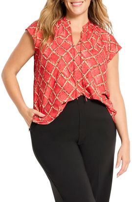NIC+ZOE NIC+ZOE Squiggle Check Cap Sleeve Top