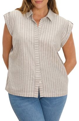 NIC+ZOE NIC+ZOE Stripe Cotton & Linen Blend Button-Up Resort Shirt