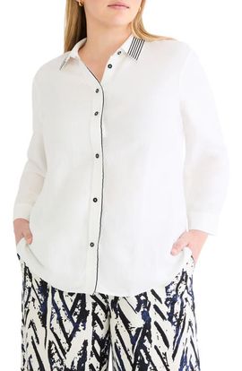 NIC+ZOE NIC+ZOE Stripe Trim Linen Blend Shirt