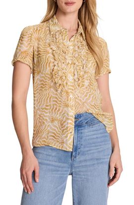 NIC+ZOE NIC+ZOE Sunrays Ruffle Placket Georgette Button-Up Shirt