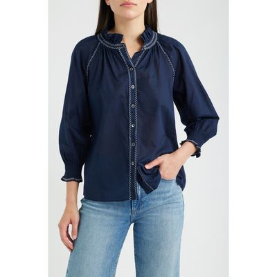 NIC+ZOE NIC+ZOE Zigzag Stitch Crinkle Cotton Button-Up Shirt