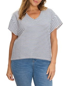 Nic+zoe Plus Nic+Zoe Plus Diamond Stripe V Neck Top