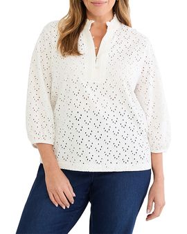 Nic+zoe Plus Nic+Zoe Plus Knit Eyelet Ruffle Neck Top