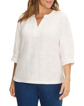Nic+zoe Plus Nic+Zoe Plus Lace Knit Split Neck Top