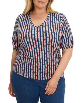 Nic+zoe Plus Nic+Zoe Plus Reef Stripe Elbow Sleeve V Neck Top
