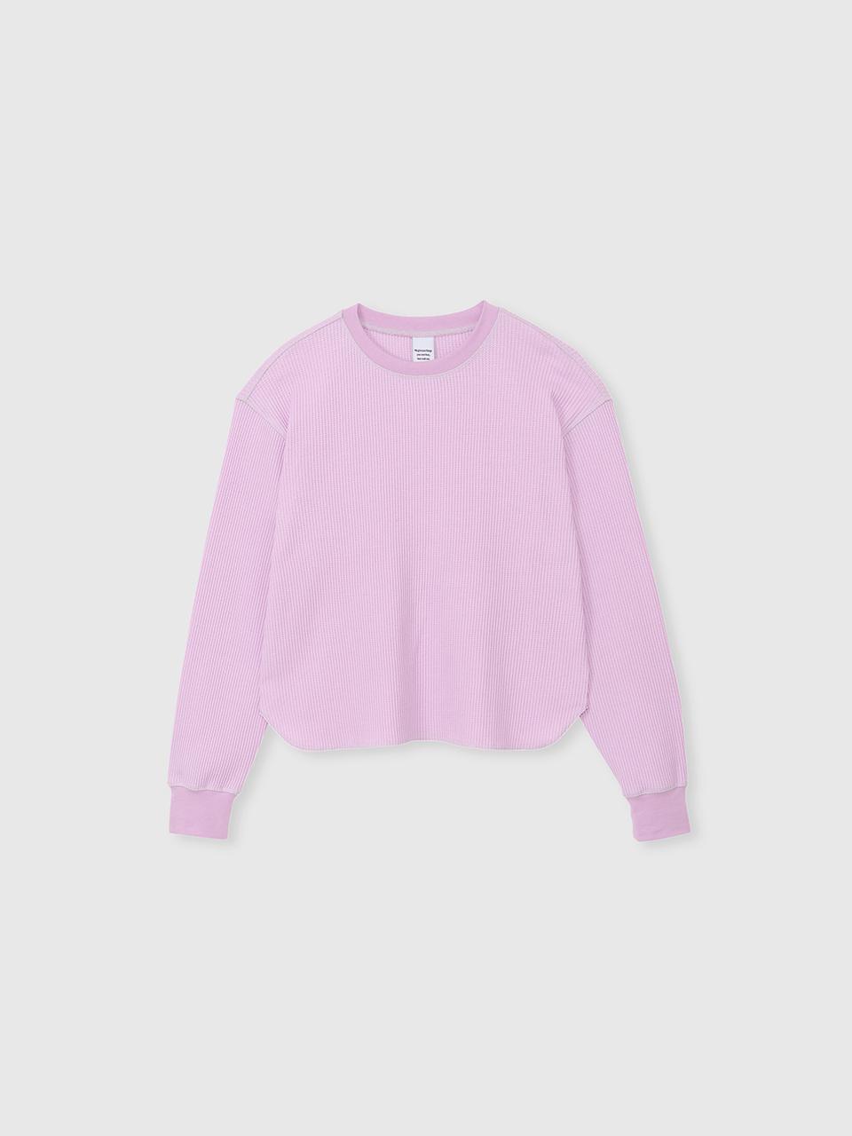 NIEEH Waffle Round Hem Long Sleeve T-shirt - Purple