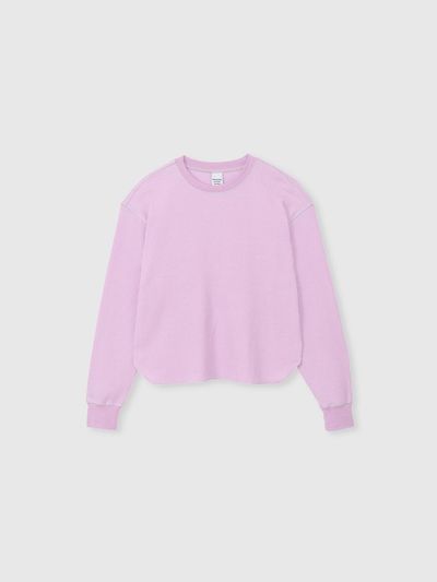 NIEEH Waffle Round Hem Long Sleeve T-shirt - Purple