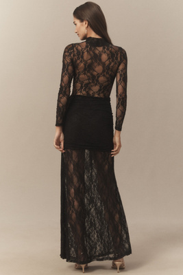 Nightcap Mock-Neck Drop-Waist Lace Maxi Dress