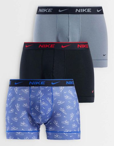 Nike Nike Dri-FIT Essential Cotton 3 pack boxer briefs in black/blue print/gray-Multi