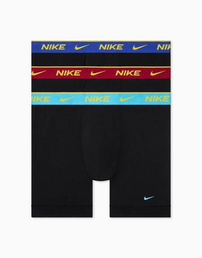 Nike Nike Dri-FIT Essential Cotton 3 pack boxer briefs with navy/red/blue waistbands in black