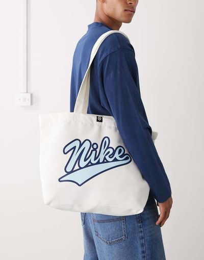 Nike Nike Heritage graphic tote bag in off white