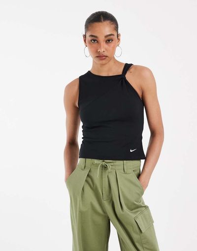 Nike Nike sheer tank top with swoosh detail in black