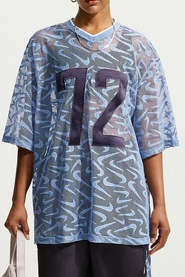 Nike Nike Sportswear Chill Lace Oversized Jersey Top in Work Blue/Gridiron/White, Women's at Urban Outfitters