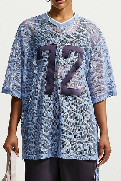 Nike Nike Sportswear Chill Lace Oversized Jersey Top in Work Blue/Gridiron/White, Women's at Urban Outfitters