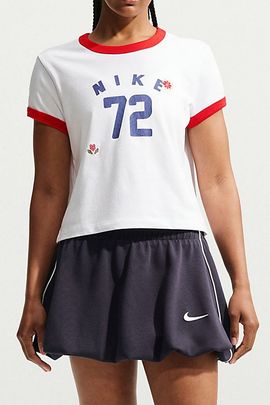Nike Nike Sportswear Floral Graphic Cropped Ringer Tee in White, Women's at Urban Outfitters