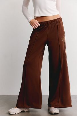 Nike Nike Sportswear Floral Logo Detail Mid-Rise Wide Leg Track Pants in Cacao/Sail, Women's at Urban Outfitters