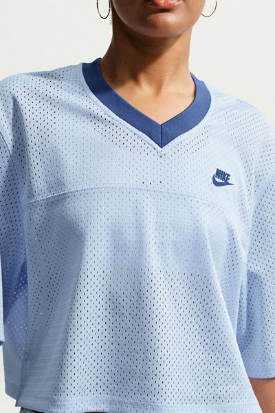 Nike Nike Sportswear Heritage Festival Cropped Mesh Jersey Top in Light Blue, Women's at Urban Outfitters