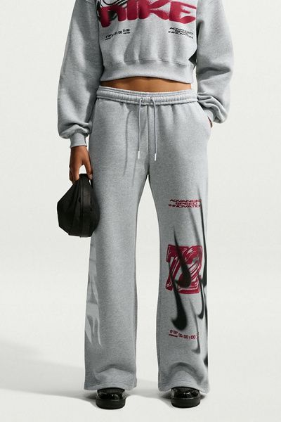 Nike Nike Sportswear Studio Fleece Graphic Straight-Leg Sweatpants in Dark Grey, Women's at Urban Outfitters