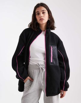 Nike Nike teddy fleece jacket in black and pink