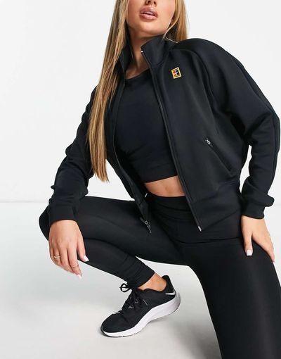 Nike Training Nike Court Dri-FIT Heritage zip-through jacket in black
