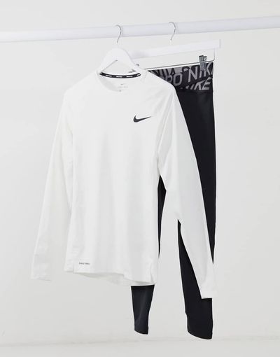 Nike Training Nike Pro Training long sleeve baselayer top in white