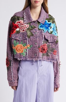 NIKKI LUND NIKKI LUND Bloom Floral Appliqué Texture Denim Jacket