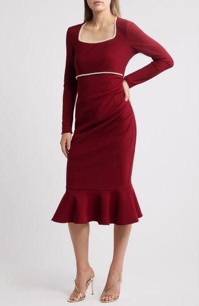 NIKKI LUND NIKKI LUND Faux Pearl Ruched Flare Hem Dress