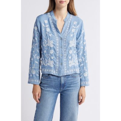 NIKKI LUND NIKKI LUND Madison Floral Embroidered Chambray Button-Up Shirt