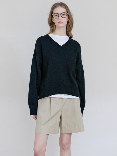 NILBY P 25SN Relax-fit V-neck Sweater [BK]