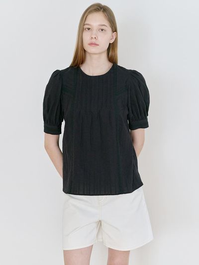 NILBY P Pin-tuck Lace Blouse (25N) [BK]