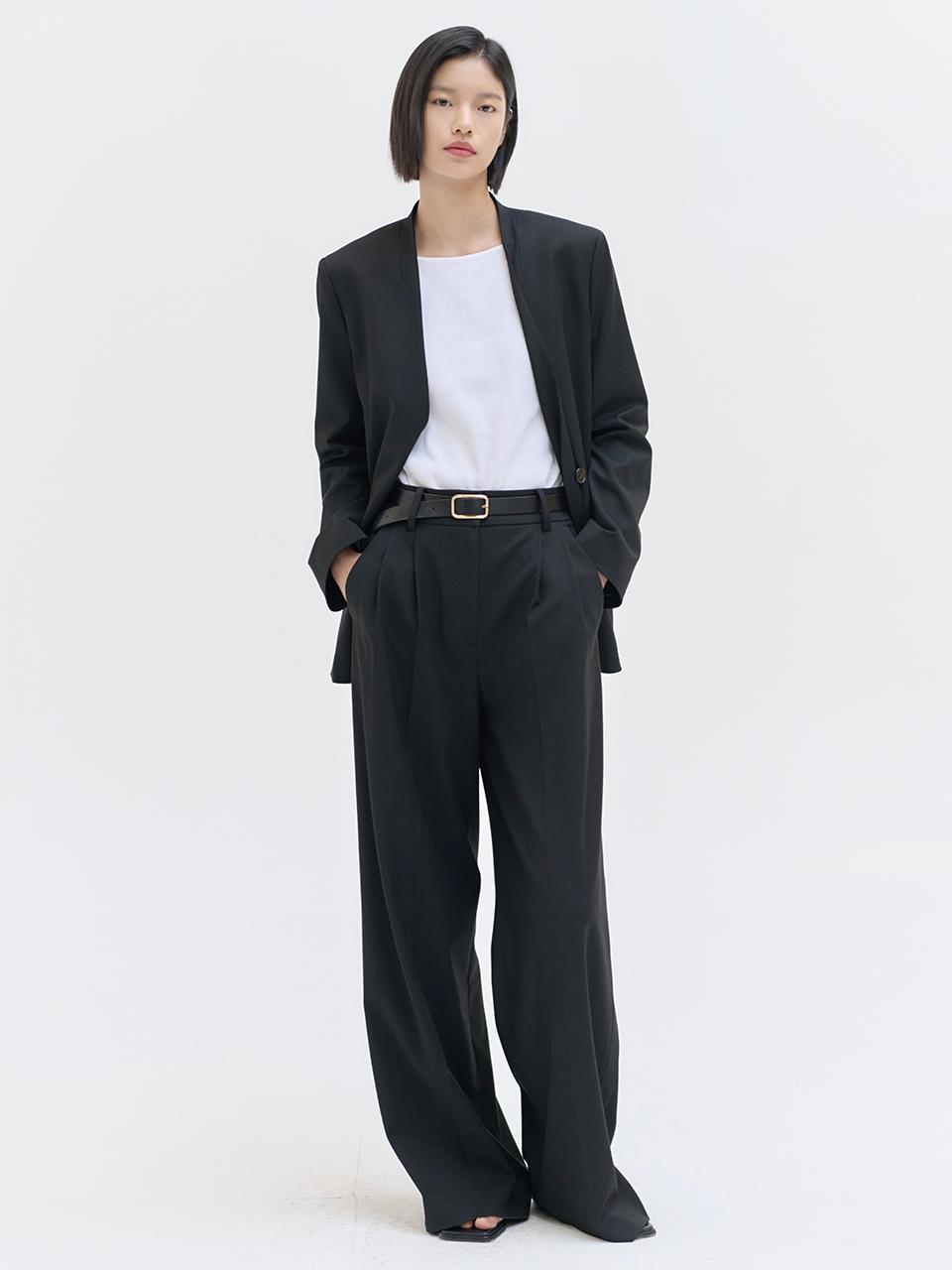 NILBY P two-tuck wide pants [BK]