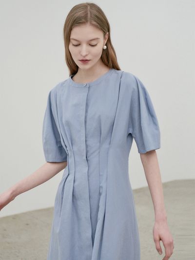 NILBY P Voluminous Tuck Dress_Blue