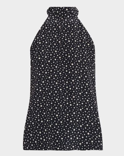 Nili Lotan Alla Star-Print Silk Halterneck Blouse