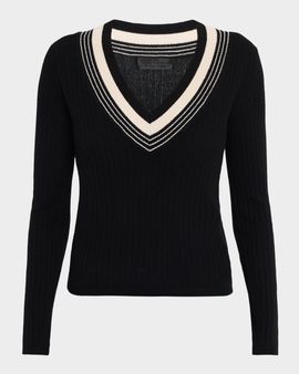 Nili Lotan Aziel V-Neck Cashmere Rib Sweater