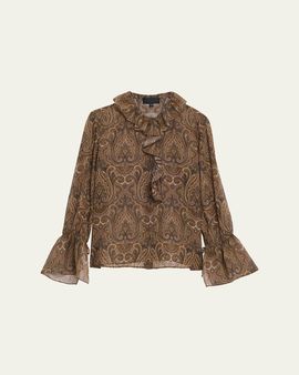 Nili Lotan Cecily Paisley Silk Ruffle Shirt