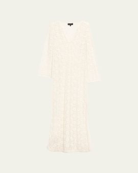Nili Lotan Della Floral Crochet Knit Long-Sleeve Maxi Dress