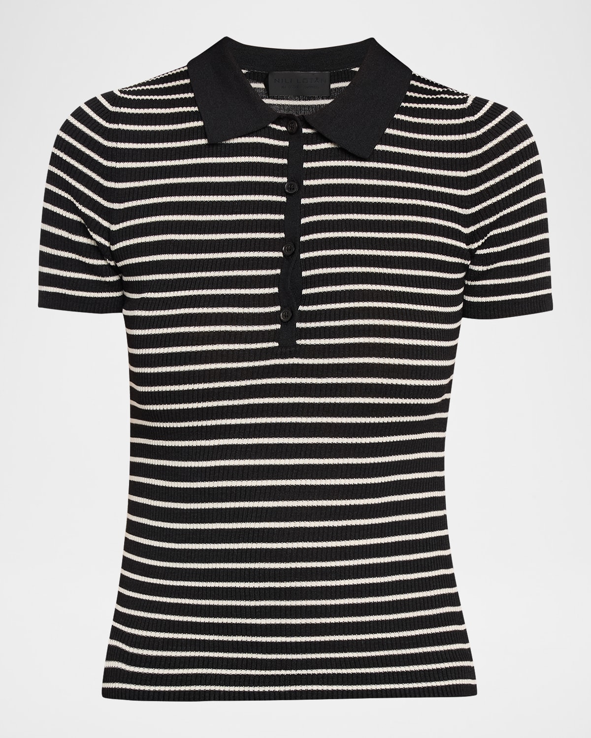Nili Lotan Fenna Striped Short-Sleeve Polo Shirt
