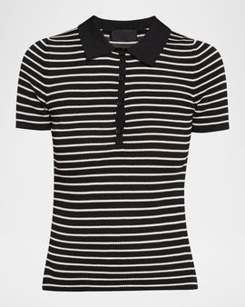 Nili Lotan Fenna Striped Short-Sleeve Polo Shirt