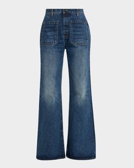 Nili Lotan Florence Patch-Pocket Flare Denim Jeans