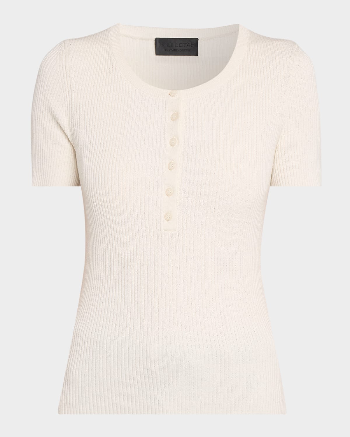 Nili Lotan Francene Short-Sleeve Rib Henley Sweater