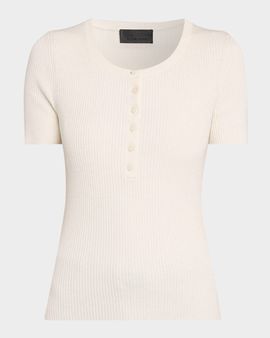 Nili Lotan Francene Short-Sleeve Rib Henley Sweater
