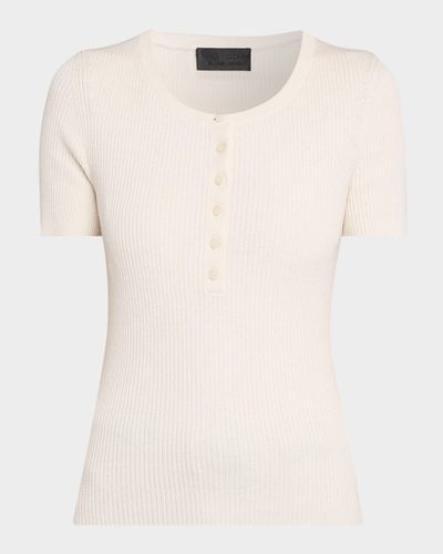 Nili Lotan Francene Short-Sleeve Rib Henley Sweater