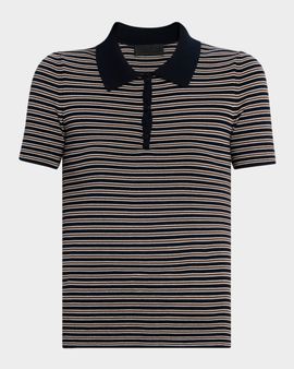 Nili Lotan Gemmatta Striped Rib Short-Sleeve Polo Top