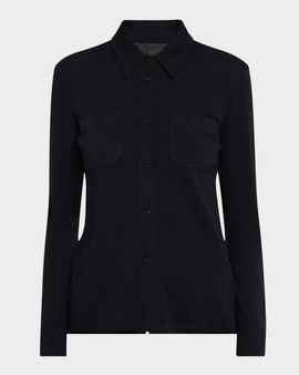 Nili Lotan Ibra Wool Jersey Button-Down Shirt