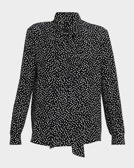 Nili Lotan Janese Dot-Print Silk Neck-Tie Blouse