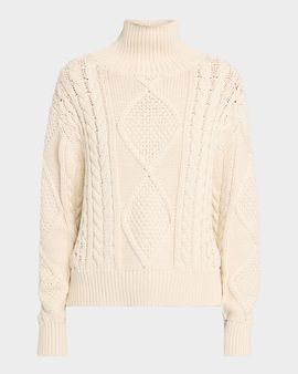 Nili Lotan Kimmy Cotton-Cashmere Fisherman Cable Turtleneck Sweater